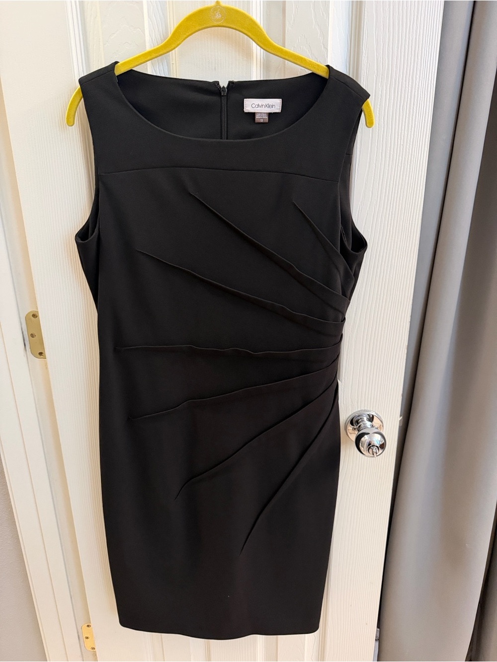 Calvin Klein Black Sleeveless Sheath Dress with Diagonal Panels